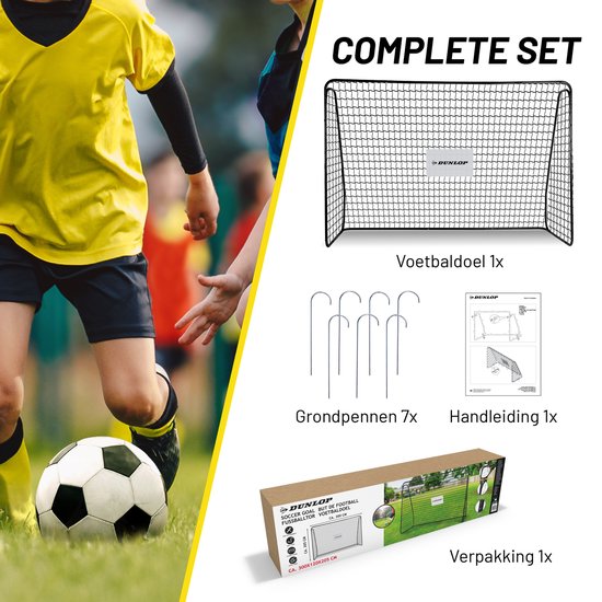 Dunlop - Fußballtor - Outdoor-Spielzeug für Kinder und Erwachsene - schnelle Montage - Metall - 300 x 205 x 120 cm - Schwarz