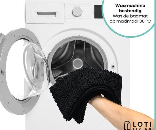 Loti Living Anti-Rutsch Badematte - Duschmatte - Badezimmermatte - Bodenmatte - Chenille Badematte - Schwarz - 50x80 cm