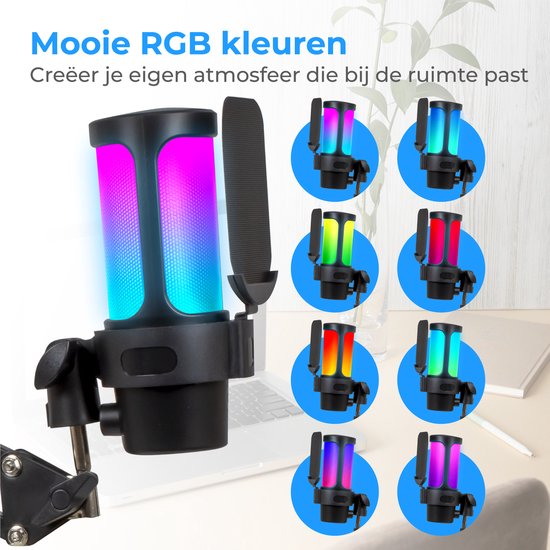 Nuvance - USB-Mikrofon mit Arm - für PC und Gaming-Mikrofon - mit Rauschfilter - inklusive USB-C-Konverter - Streaming-Mikrofon - RGB