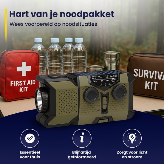 ODESSEY Notfall-Radio Solar Aufrollbar - 2000 mAh Powerbank - Taschenlampe - Tragbares Radio - Notfall-Kit