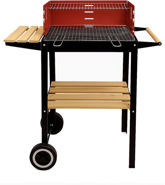 BBQ Collection Holzkohlegrill – Holzkohlegrill mit Rädern – Grill mit verstellbarem Rost und Windschutz – Grill mit Seitentisch – Schwarz
