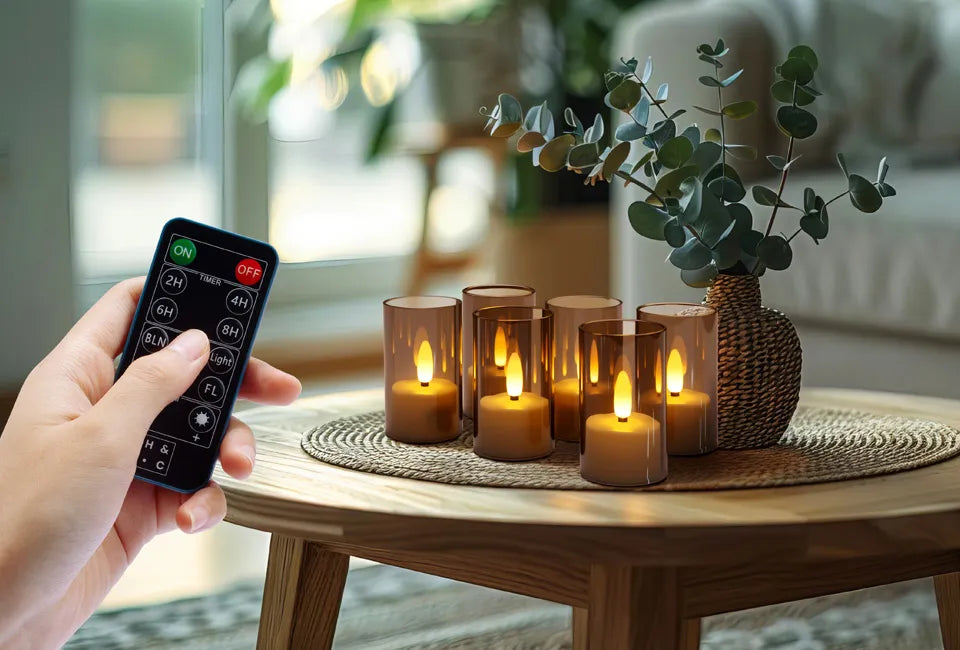 Home & Comfort - Wiederaufladbares LED-Teelicht-Set (6 Stück) - Mit Fernbedienung - Dimmbar - 4 Lichtstufen - Inklusive Ladestation