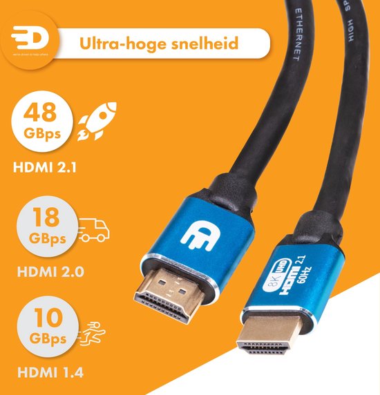 Drivv. Premium HDMI Kabel 2.1 - Ultra HD High Speed 8K - 4K 120hz - Geeignet für Xbox Series X & PS5 - 5 Meter - Blau