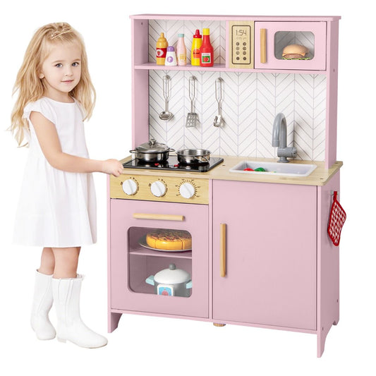 Coast Holz-Spielküche für Kinder – Licht und Sound – Mikrowelle und Backofen – rosa