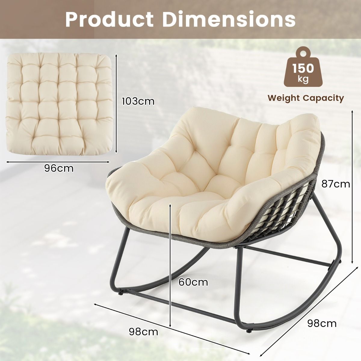 Coast Schaukelstuhl – extra groß – dickes, abnehmbares Kissen – beige und grau