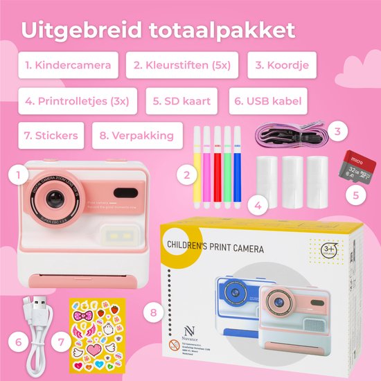 Nuvance - Kinderkamera - Spielzeugkamera Kinder - Inkl. 32 GB SD-Karte - Foto & Video - Fotodrucker - Digitale Kinderkamera - Kinderkameras - Pink