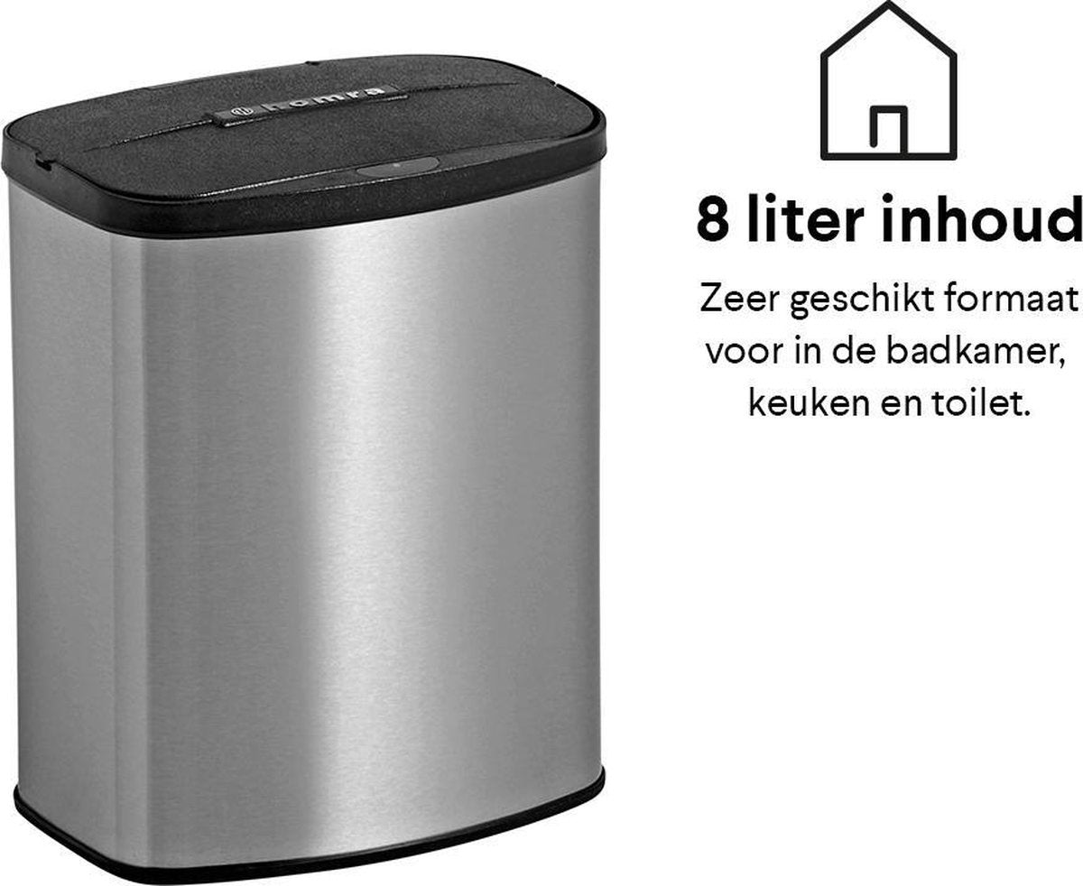 Homra IXXA Abfalleimer mit Sensor - 8 Liter - Edelstahl - Toilettenabfalleimer - Badabfalleimer - Automatischer Deckel