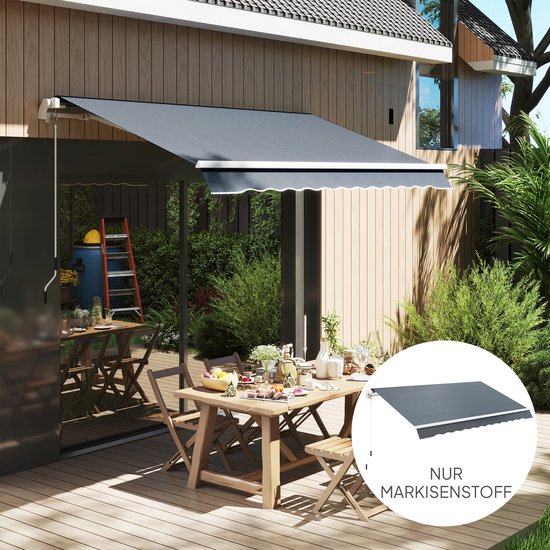 Outsunny Markisenstoff-Bezug mit Volant, wasserabweisend, Ersatzstoff für 4 x 3 m Markisen, Markisentuch, Markisenstoff, Sonnenschutz für Garten, Balkon, Hof, grau