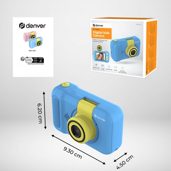 Denver Kinderkamera Full HD - Flip-Objektiv für Selfies - 40MP - Digitalkamera Kinder - Foto und Video - Spiele - KCA1351 - Blau