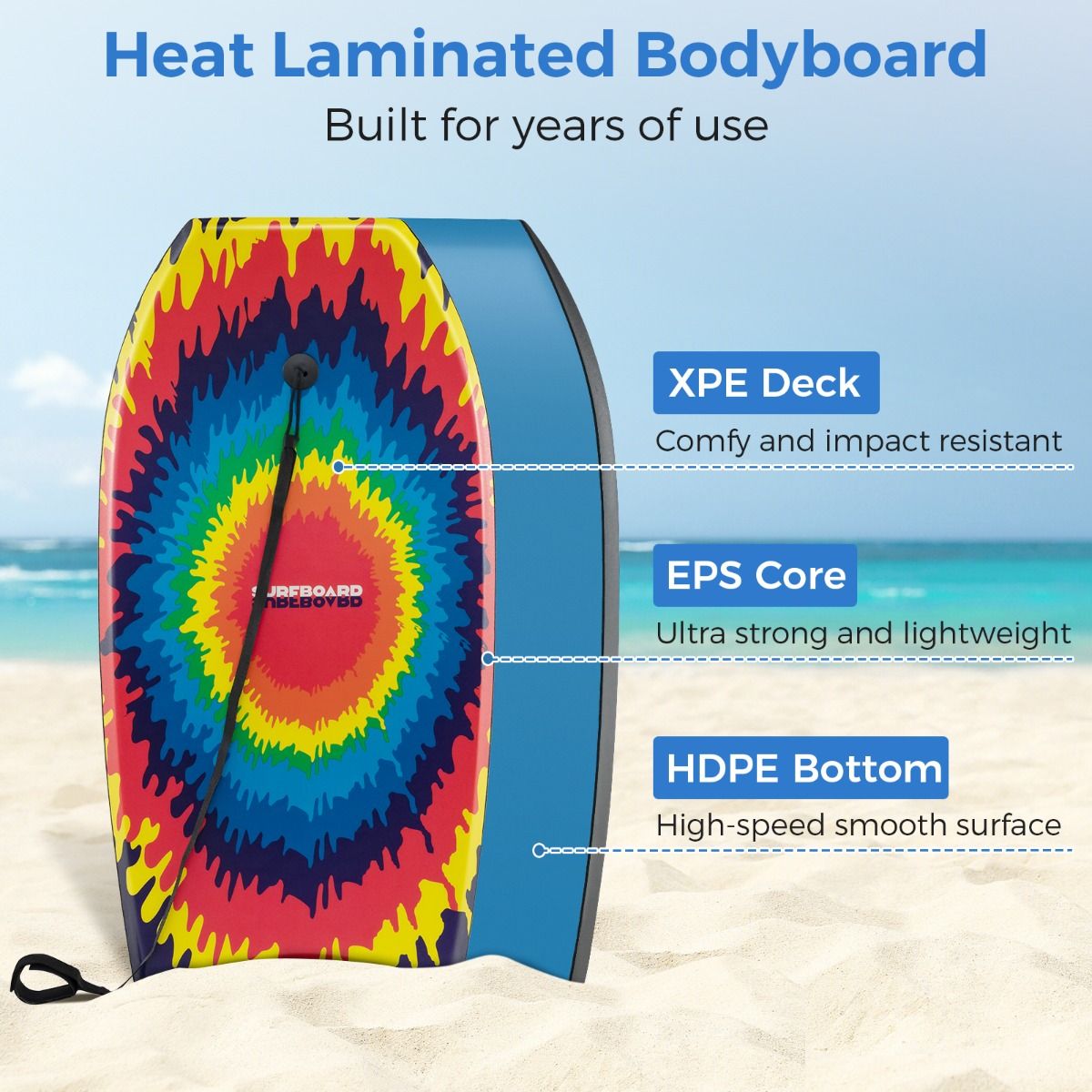 Coast Bodyboard – leicht – halbmondförmige Rückseite – mit Handschlaufe – 104 cm