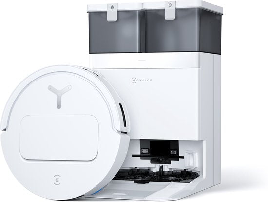 ECOVACS - DEEBOT T50 Omni weiß Gen 2 EU – Staubsauger- und Wischroboter – 21.000 Pa Saugkraft – Selbstreinigender Staubsaugerroboter mit Warmwasser-Wischsystem – Automatische Entleerungsstation – Geeignet für Tierhaare