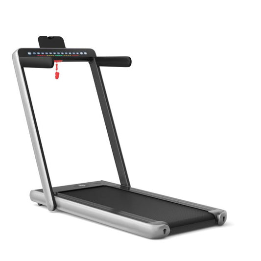 2-in-1 faltbares elektrisches Laufband - Silber - mit Bluetooth-Lautsprecher, doppelter LED-Anzeige und 40x100 cm Lauffläche