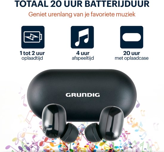 Grundig Wireless Earbuds - Ohrhörer Bluetooth 5.3 - Ohrhörer inkl. Ladekassette - Akkulaufzeit bis zu 20 Stunden - USB-C wiederaufladbar - Touch Control und Freisprechfunktion