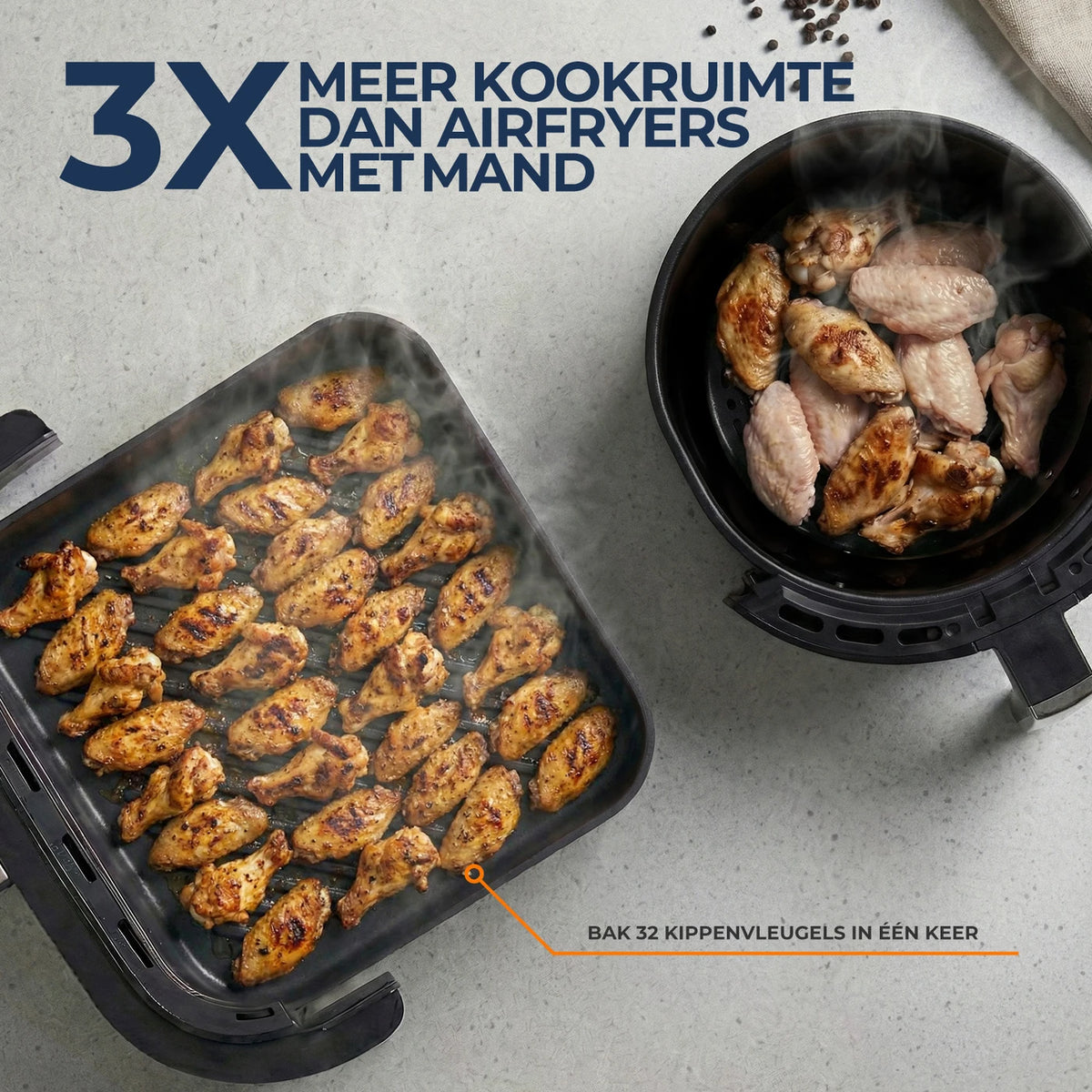 Rouny 12-Zoll-Pizzaofen und Heißluftfritteuse 2200 W – 11-in-1 – Doppelheizung – 360° Heißluft – 4,3 l – Schwarz