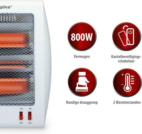 alpina Elektroherd - Strahlheizgerät - 2 Stufen 400 und 800 Watt - Kippschutz - Tragbar