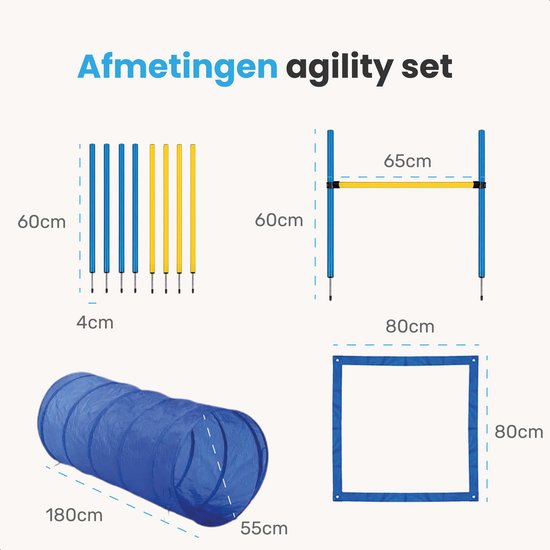 Agility für den Hund - 16 Teile - Agility Set - Hundetunnel - Horde - Slalomstangen - Hundetraining & Agility Set - Agility Geräte - Spielzeug