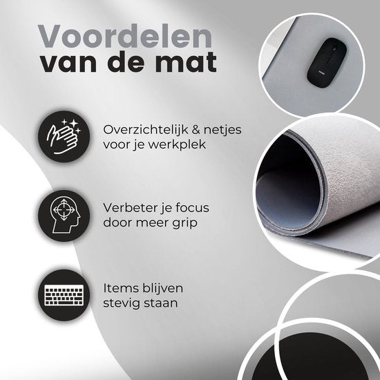 WURK Professionelle Schreibtischunterlage Kunstleder - Schreibtisch-Organizer - Inklusive Kabelclip - Grau - 120x60