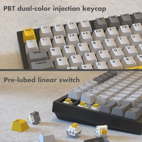 Ajazz AK820 – 75 % kabelgebundene RGB-Gaming-Tastatur – mechanisch – Gasket – Hot-Swap – Lautstärkeregler – QWERTY-Tastatur – 82 Tasten – Mondlichtgelb
