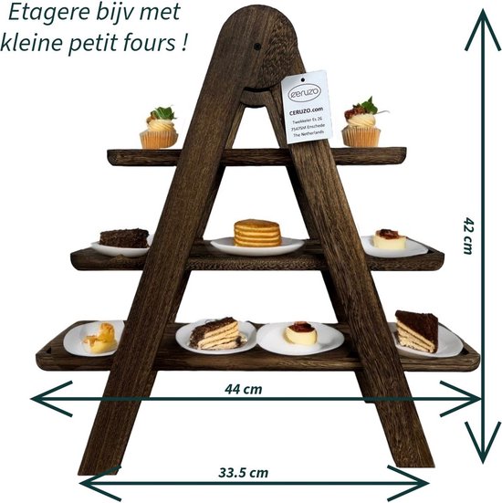 Ceruzo Etagere Platanenholz - 3 Lagen - Höhe 42 cm - Leichtgewicht - Servierturm - Servierbrett - High Tea
