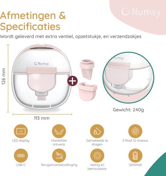 Numsy Elektrische kabellose Milchpumpe (einseitig) – Freihändig – BPA-frei – Einseitig