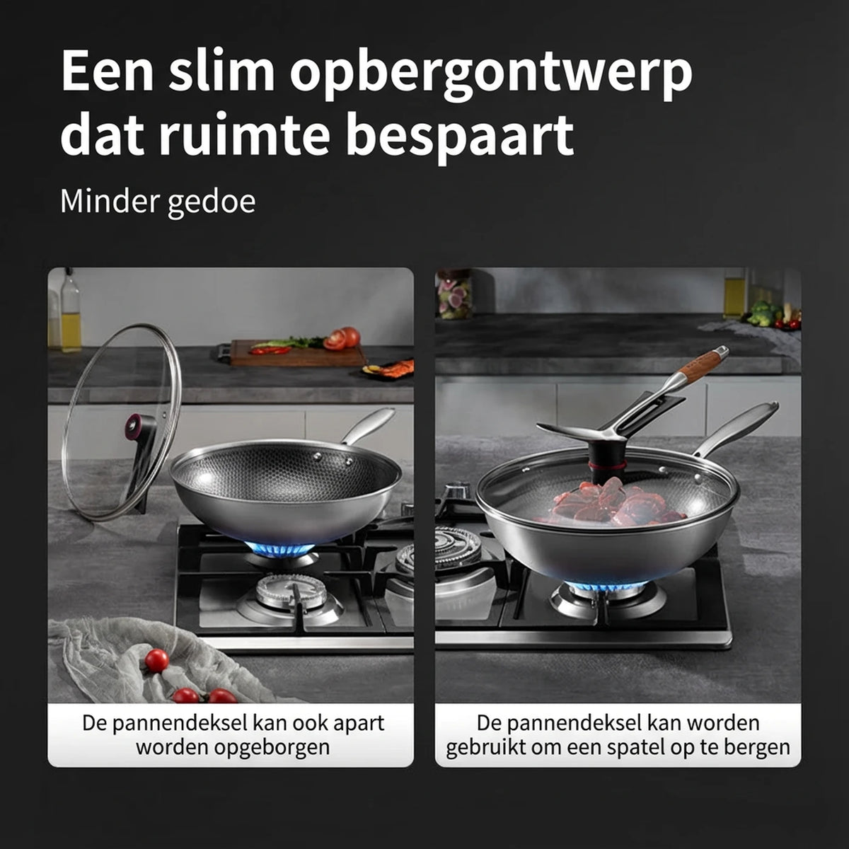 Ochama Wok 30 cm mit Deckel – Edelstahl, Wabenmuster, Antihaftbeschichtung ohne Teflon – geeignet für Induktion, Gas und Elektroherde