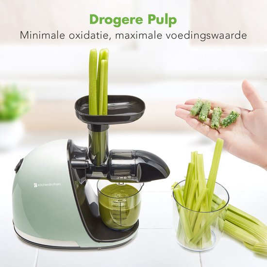 KitchenBrothers Slowjuicer - Entsafter - Gemüse- und Obstpresse - 700ml - mit Fruchtfleischbehälter - Saftpresse - Geschenk zum Muttertag - Pastellgrün