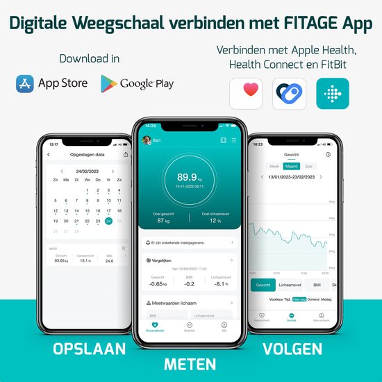 FITAGE Griffwaage Personenwaage Digital - Smart Scale - Mit 17-facher Körperanalyse - FITAGE App