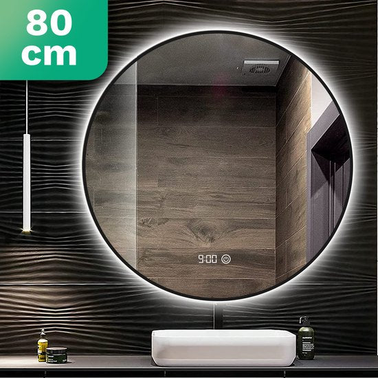 Mirlux Badezimmerspiegel - LED-Beleuchtung & Heizung - Anti-Kondensation - Rund - Mattschwarz - 80CM