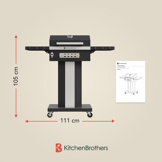 KitchenBrothers - Holzkohlestehgrill Barbecue - BBQ - mit Deckeln und Rädern - Edelstahl Grillrost - Schwarz