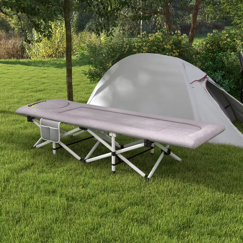 Outsunny Campingbett faltbar - 200 kg Belastbarkeit, inkl. Matratze, Kissen & Organizer - Grau, 200 x 65 x 42 cm