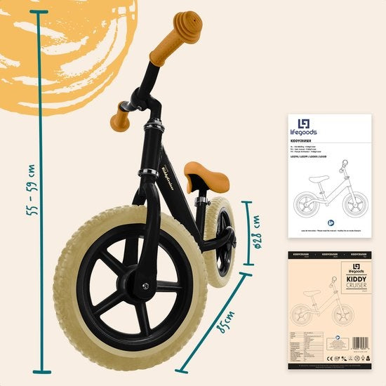 LifeGoods KiddyCruiser Balance Bike - 2 Jahre - Jungen und Mädchen - Balance Bike - Schwarz