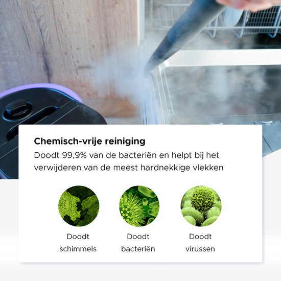 Motionflow Dampfreiniger PRO - Mit Heizfunktion - 1500W - 1,5L Wassertank - Zur Tiefenreinigung von Boden, Sofa, Bad und Teppich - Teppichreiniger & Fleckenreiniger - Sitzreiniger - Schwarz