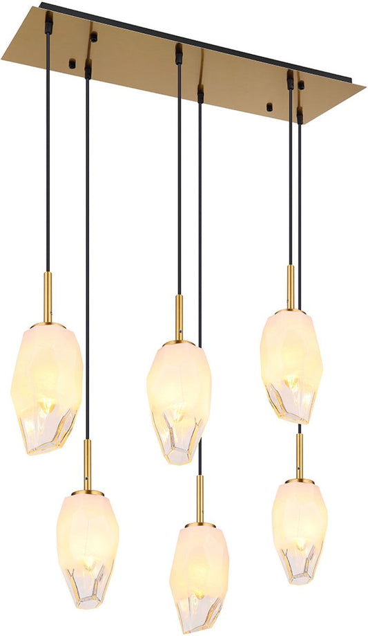 Globo - Barcley Pendelleuchte - Messing Metall - Opal & Klarglas - Klassisches Design - E14 Fassung - Höhenverstellbar