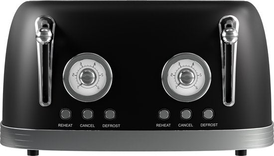 KitchenBrothers Retro-Toaster - Toaster - 6 Heizstufen - 4 extra breite Schlitze - 815W - Schwarz