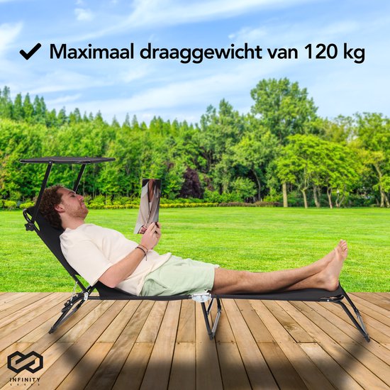 Infinity Goods Liege mit Sonnenschirm - klappbar - Sonnenbank - Liege - verstellbar - verstellbar - Garten - wetterfest - Schwarz