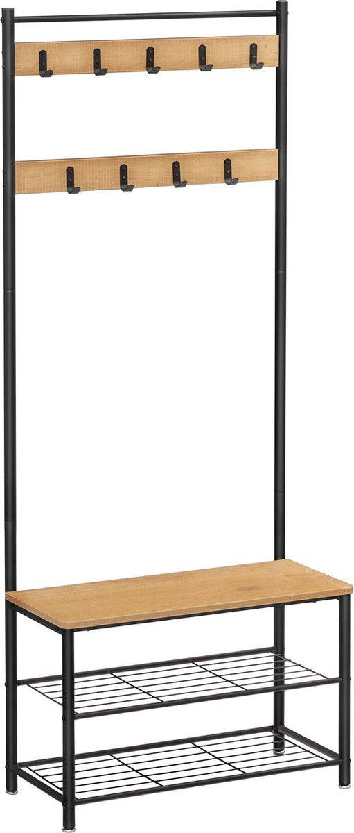 O'DADDYÂ¬Ã† Garderobenständer hochkant - Garderobe mit Schuhablage - 9 Haken 2 Lagen Schuhablage 6 Paar - Garderobe - 70 x 32 x 175 cm - Farbe Mango Holz