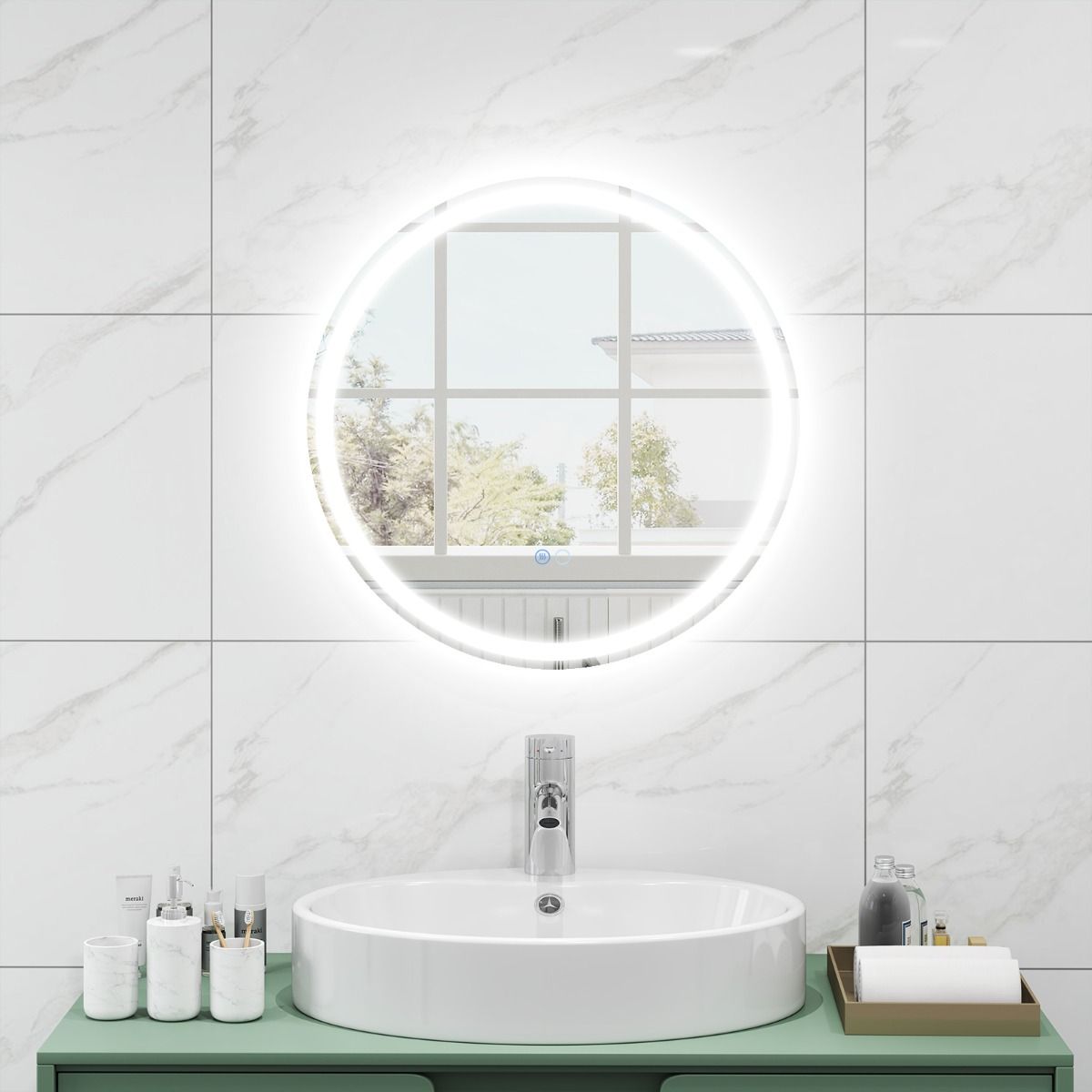 Coast LED-Badezimmerspiegel – dimmbar mit Antibeschlagfunktion – Speicherfunktion – silber 60 x 60 cm