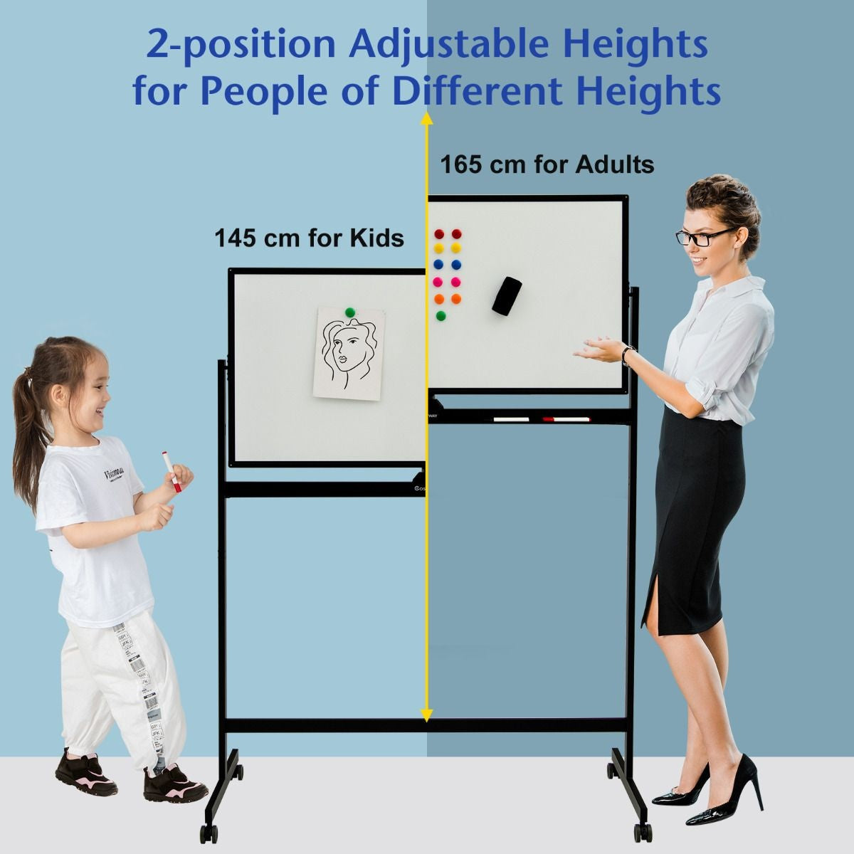 Coast doppelseitige magnetische mobile Whiteboard mobile rollende weiße Wandtafel für Büro schwarz