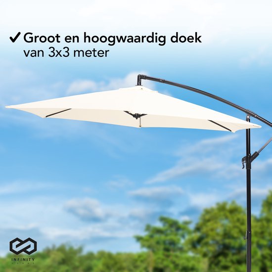 Infinity Goods Zweefparasol - 300CM - Incl. Kruisvoet - Waterdicht - Draai- en kantelbaar - Verstelbare Hoogte - Creme