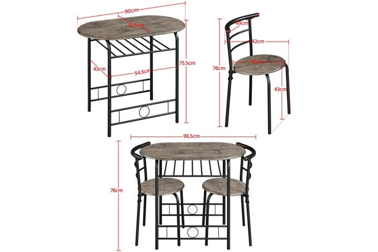 Yaheetech Bistro-Set, 3-teilig – Tisch 80 x 53 x 74,5 cm – 2 Stühle – Staufach – Schwarz