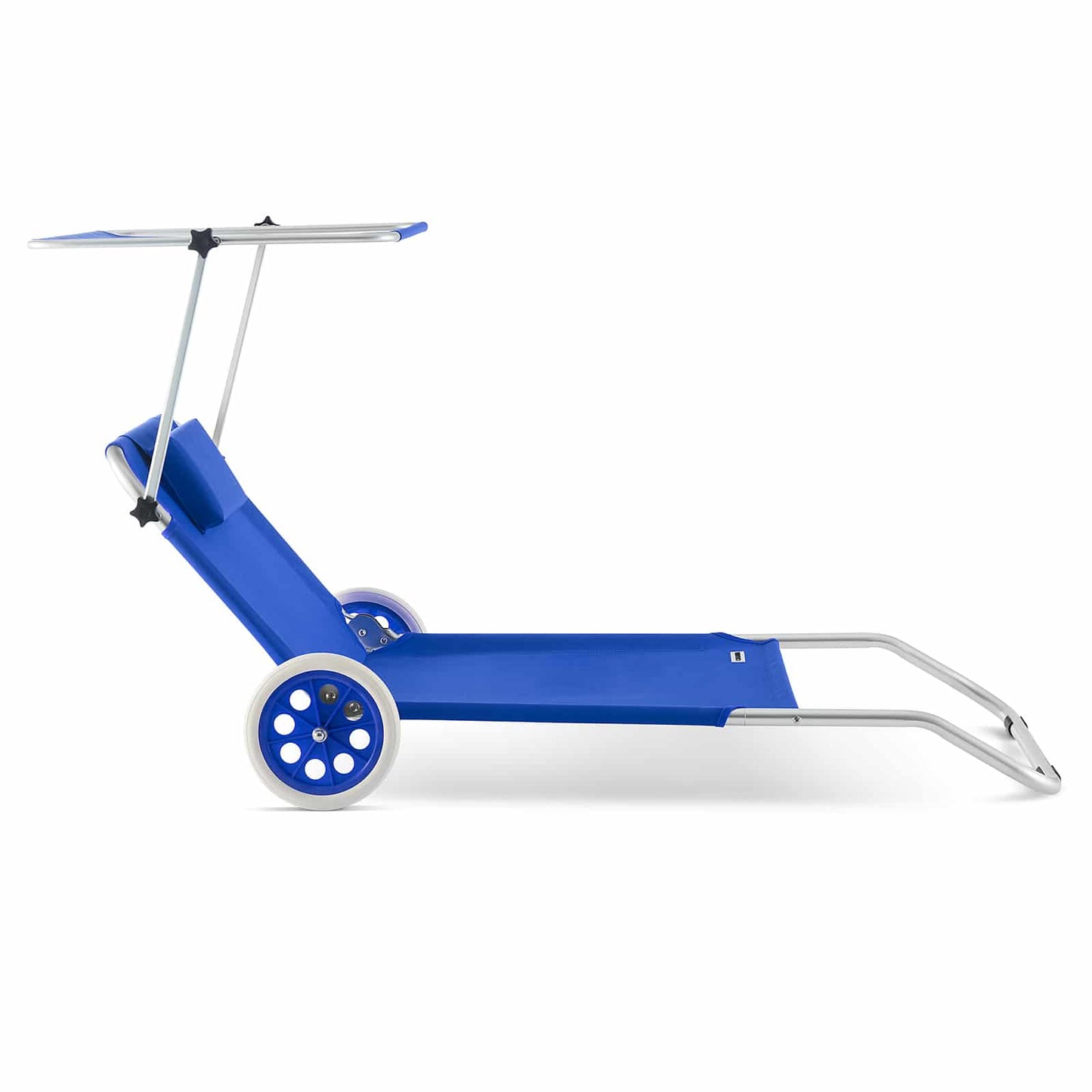 Casaria Liege Kreta – Blau – Aluminium – Zusammenklappbar mit Rollen, Sonnenschirm und Kopfkissen – 150 x 52 cm