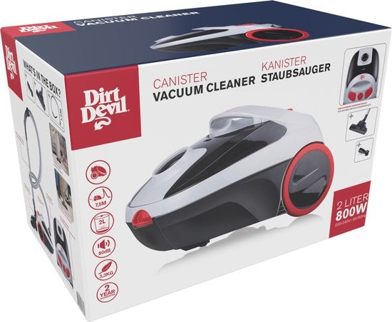 Dirt Devil Staubsauger mit Beutel DD2001 - HEPA 10 Filter - 2 Aufsätze - 800W - Grau/Rot