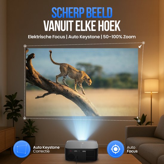 Strex Smart Beamer WiFi – Mini-Beamer mit Apps (WhaleOS) – 1080p-Full-HD-Projektor – 4K-Unterstützung – Bluetooth und integrierte Lautsprecher – inklusive Tragetasche und Projektionsleinwand
