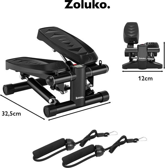 Zoluko Stepper mit Display - Inklusive Widerstandsbänder, Anti-Rutsch-Matte und E-Book - Stepper Fitness - Fitness Step - Mini Stepper - Step Fitness - Aerobic Step - Step - Stepper Fitness Gerät - Heimtrainer - Schwarz