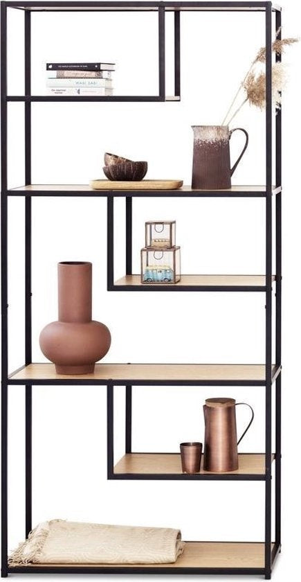 LIFA LIVING Offener Hängeschrank - Aufbewahrungsschrank - Bücherregal - Industrial - Schwarz - Holz & Metall - 82 x 34 x 175 cm