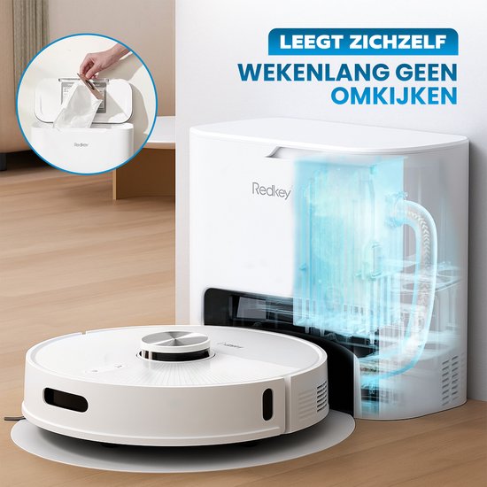 Redkey R10 Staubsaugerroboter mit Wischfunktion - Staubsaugerroboter mit Ladestation - Saugroboter entleert sich automatisch - Staubsaugerroboter - Wischroboter - Weiß