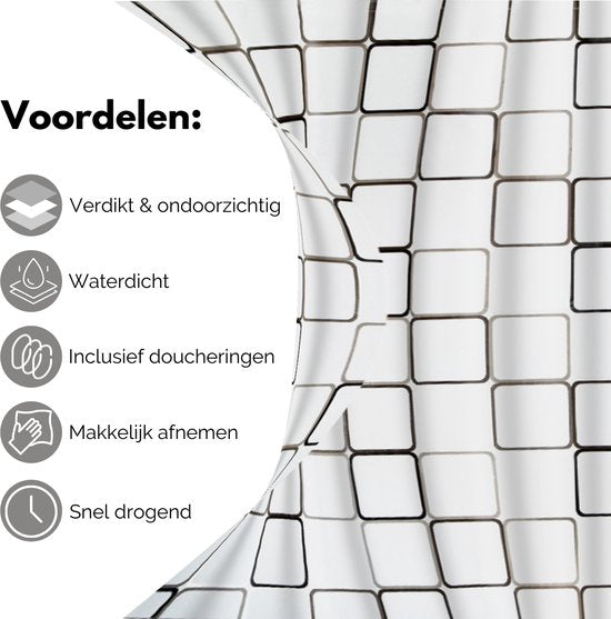 VAIVE Duschvorhang Anti Schimmel 180x200 cm - Duschvorhänge - Wasserdicht - Ringe inklusive