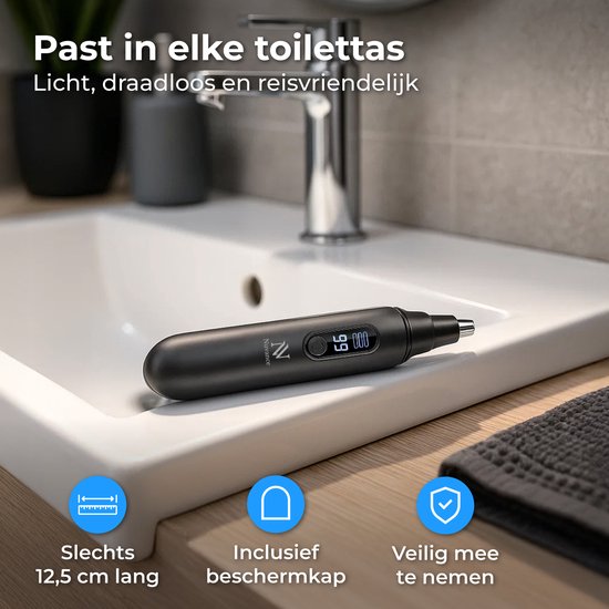 Nuvance Nasentrimmer - Wiederaufladbar & abspülbar - Nasenhaartrimmer - Ohrentrimmer - Männer & Frauen - USB C - Schwarz
