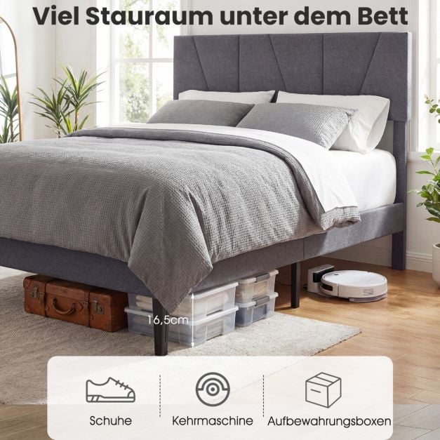 Coast Poliertes Bettgestell – 160 x 200 cm – Verstellbares Kopfteil – Dunkelgrau