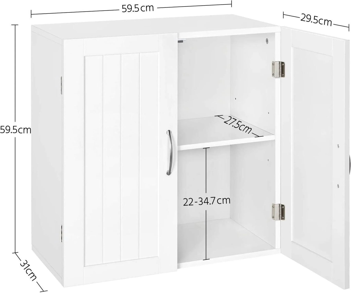 Yaheetech Hängeschrank mit 2 Türen - Mit höhenverstellbaren Einlegeböden und Metallbeschlägen und glatter Oberfläche - Für Bad, Küche und Schlafzimmer - Weiß E1 MDF - 59,5 x 31 x 59,5 cm